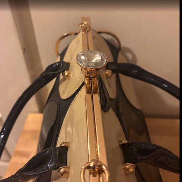 Polka Dot Patent Frame Satchel Blue & White Retro - Picture 7 of 11